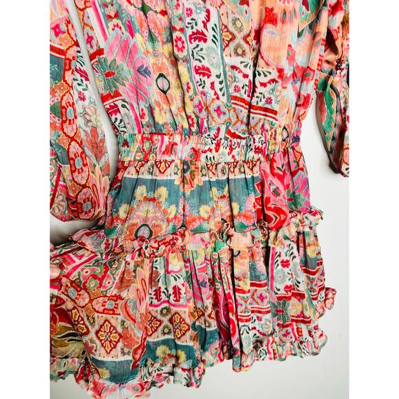 MISA Los Angeles Multicolored Metallic Split Neck Long Sleeve Elena Dress Size S - Picture 10 of 13